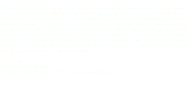  New area holiday village site in Kenya. In 2008. The study was commissioned to study a project which provided about 25 villas with a building of apartments close an existing famous hotel of suites to use. The project includes a large central green space with a central swimming pool, a large building containing the lobby, reception, kitchen and restaurant at the entrance, and, arranged in a semicircle, all the villas and apartments and two buildings suites.In this new design approach, the client has opted for an architecture and a little less African than Arabic, with flat roofs and opting for the typical Africa Macuti roof only for the main reception building and another one reserved to wellness area . Each apartment is independent and is characterized by the high level of comfort directly in contact with the natural environment. Status: Built Location: Malindi Watamu My Role: Architect Designer GMM Studio Architect Micotti 